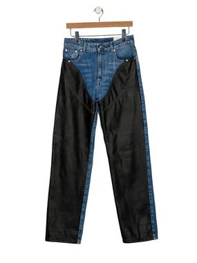 Stella McCartney Black Leather and Blue Denim Two-Tone Straight Jeans
